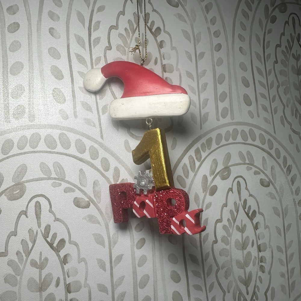 #1 Papa Christmas Ornament Santa Hat Sparkly‎